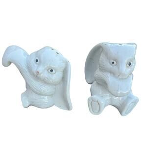 Vintage Bunny & Rose & Stoneware Salt Pepper Shaker Lot Retro Farmhouse